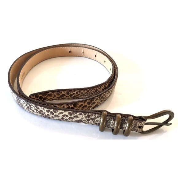 Eaton Women Skinny Belt Reptile Python Animal Print Brown Size L Made In Canada - Picture 3 of 8